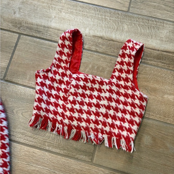 misguided red hounds tooth 2 piece flared pants matching top Petite 2 run small - Picture 3 of 9